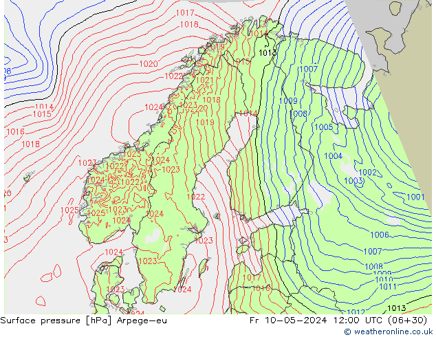 Pressione al suolo Arpege-eu ven 10.05.2024 12 UTC