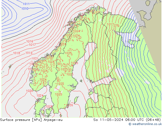 приземное давление Arpege-eu сб 11.05.2024 06 UTC