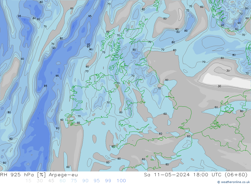 RH 925 hPa Arpege-eu  11.05.2024 18 UTC
