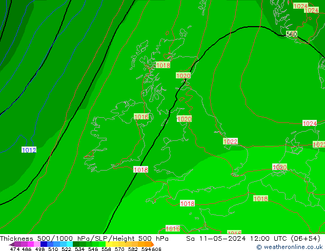 Thck 500-1000hPa Arpege-eu Sa 11.05.2024 12 UTC