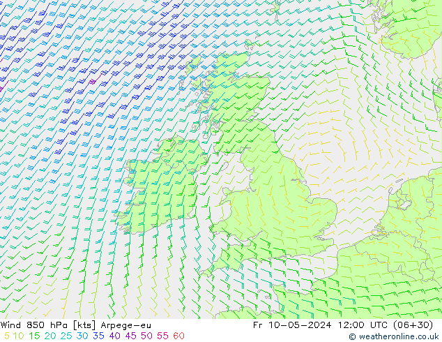 Viento 850 hPa Arpege-eu vie 10.05.2024 12 UTC