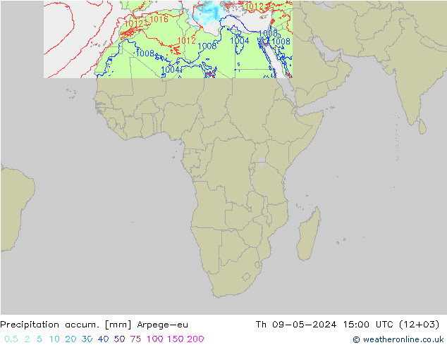 Precipitation accum. Arpege-eu Th 09.05.2024 15 UTC