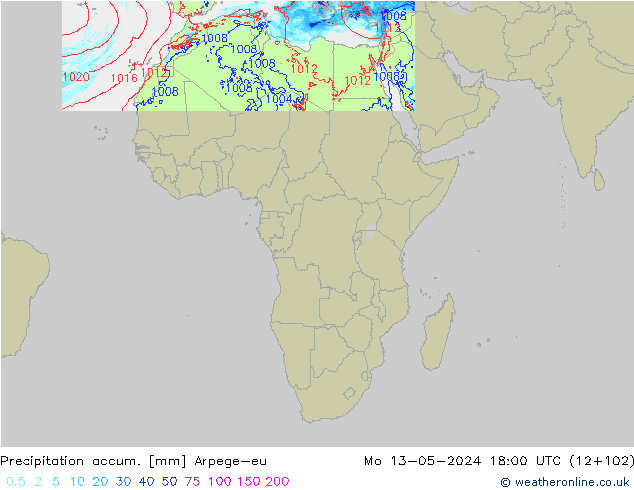 Precipitation accum. Arpege-eu lun 13.05.2024 18 UTC