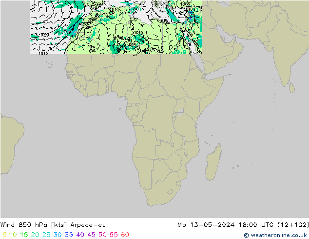 wiatr 850 hPa Arpege-eu pon. 13.05.2024 18 UTC