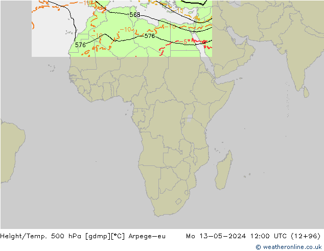 Height/Temp. 500 hPa Arpege-eu Mo 13.05.2024 12 UTC