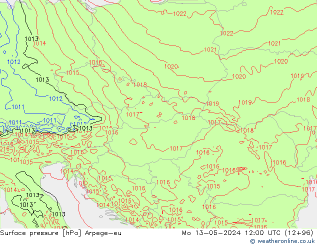 Surface pressure Arpege-eu Mo 13.05.2024 12 UTC