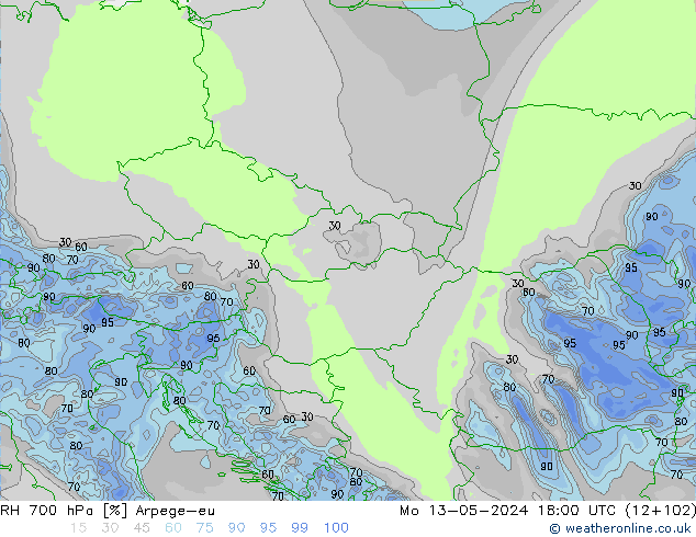 RH 700 hPa Arpege-eu Mo 13.05.2024 18 UTC