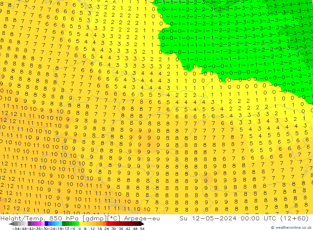 Height/Temp. 850 hPa Arpege-eu Ne 12.05.2024 00 UTC