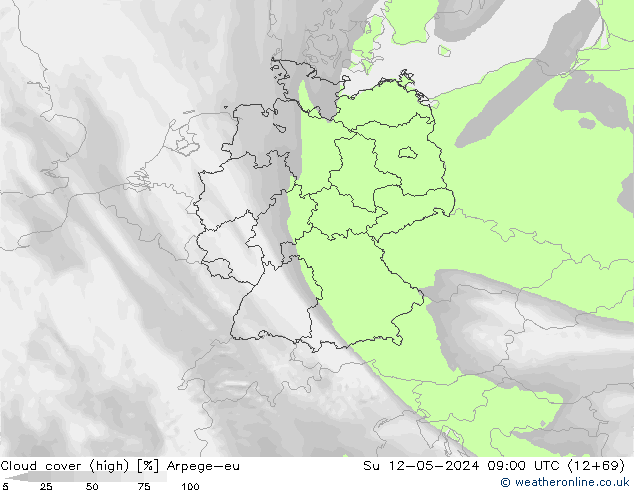 Cloud cover (high) Arpege-eu Su 12.05.2024 09 UTC