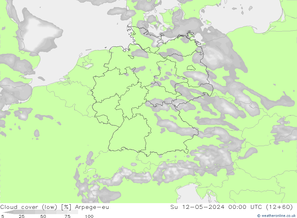 Cloud cover (low) Arpege-eu Su 12.05.2024 00 UTC