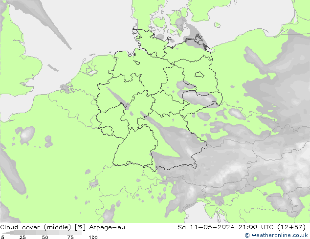 oblačnosti uprostřed Arpege-eu So 11.05.2024 21 UTC