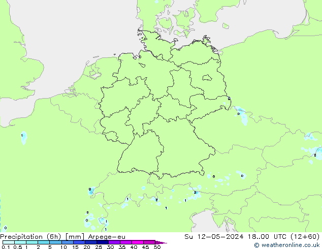 Precipitation (6h) Arpege-eu Su 12.05.2024 00 UTC