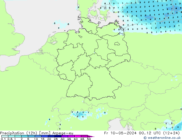 Precipitación (12h) Arpege-eu vie 10.05.2024 12 UTC