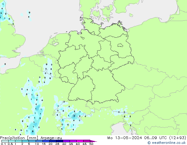 Precipitation Arpege-eu Mo 13.05.2024 09 UTC