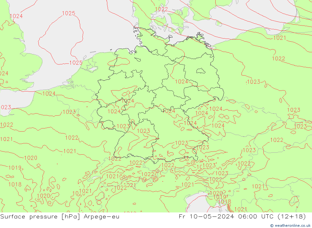 Surface pressure Arpege-eu Fr 10.05.2024 06 UTC