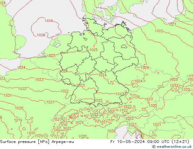 地面气压 Arpege-eu 星期五 10.05.2024 09 UTC
