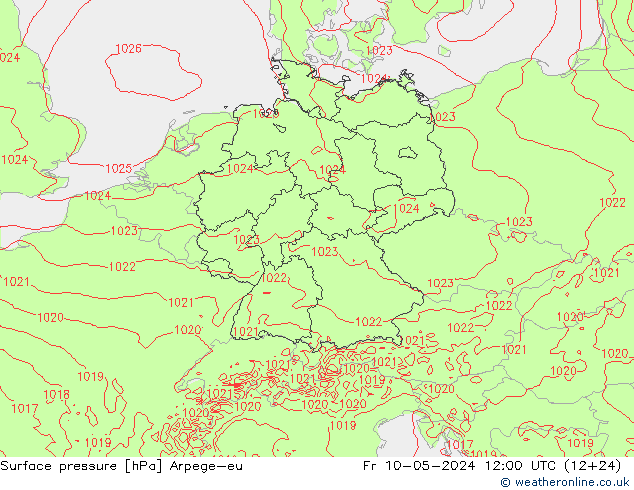 地面气压 Arpege-eu 星期五 10.05.2024 12 UTC