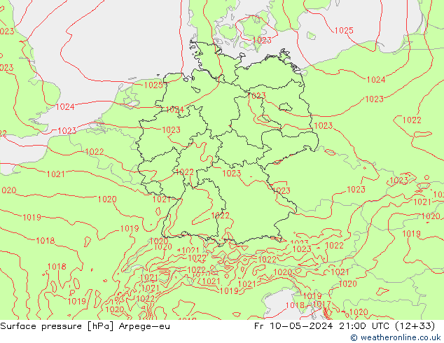 Surface pressure Arpege-eu Fr 10.05.2024 21 UTC
