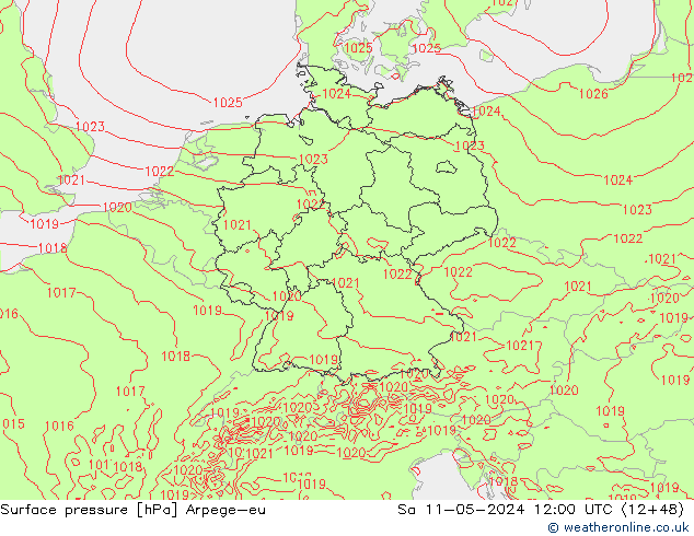 Atmosférický tlak Arpege-eu So 11.05.2024 12 UTC