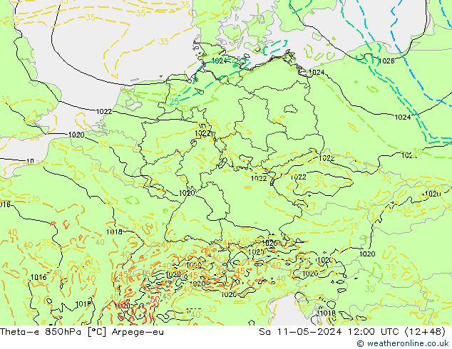 Theta-e 850hPa Arpege-eu sáb 11.05.2024 12 UTC