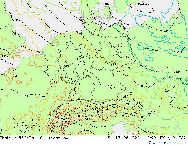 Theta-e 850hPa Arpege-eu dim 12.05.2024 12 UTC
