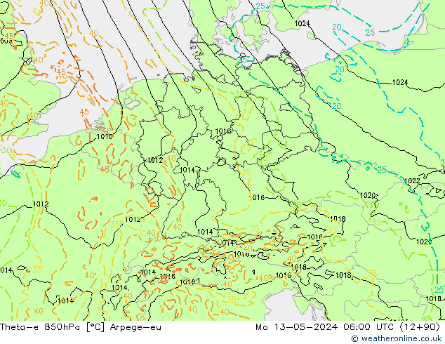 Theta-e 850hPa Arpege-eu Seg 13.05.2024 06 UTC
