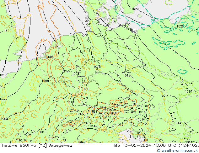 Theta-e 850hPa Arpege-eu  13.05.2024 18 UTC