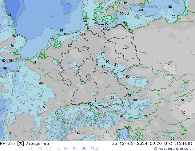 Humidité rel. 2m Arpege-eu dim 12.05.2024 09 UTC