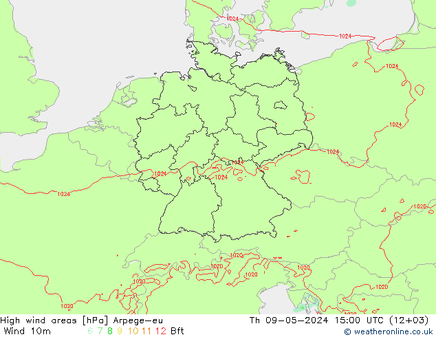 High wind areas Arpege-eu jue 09.05.2024 15 UTC