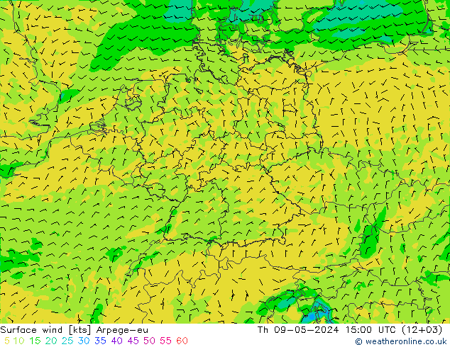 风 10 米 Arpege-eu 星期四 09.05.2024 15 UTC