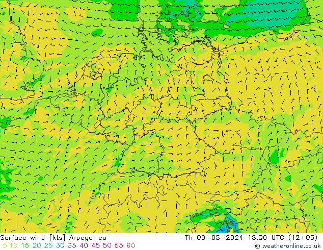 Surface wind Arpege-eu Th 09.05.2024 18 UTC