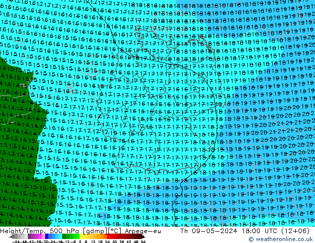 Height/Temp. 500 hPa Arpege-eu Th 09.05.2024 18 UTC