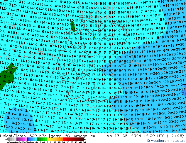 Height/Temp. 500 hPa Arpege-eu Mo 13.05.2024 12 UTC