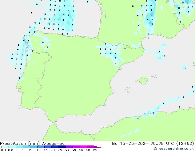 Srážky Arpege-eu Po 13.05.2024 09 UTC