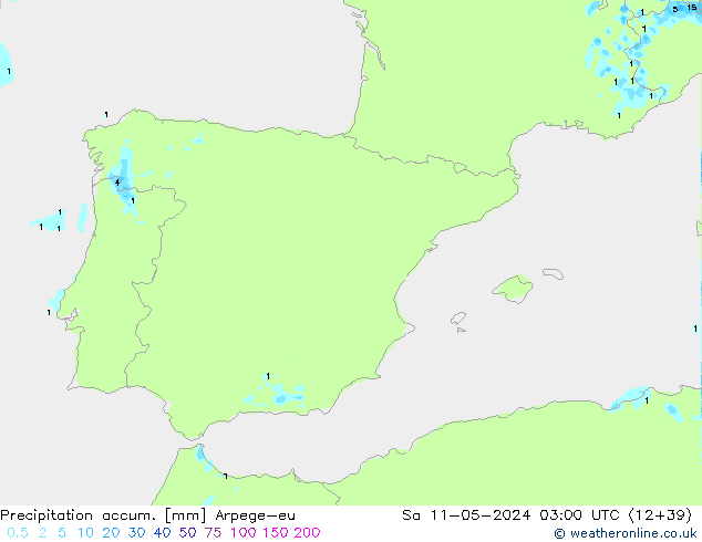 Precipitation accum. Arpege-eu So 11.05.2024 03 UTC