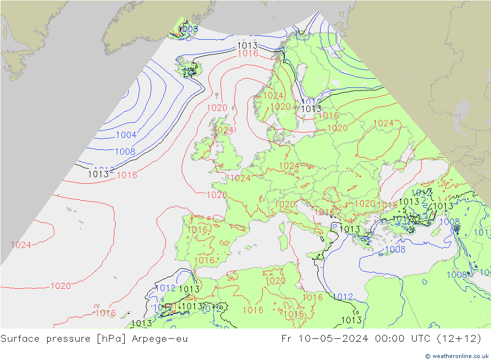 Luchtdruk (Grond) Arpege-eu vr 10.05.2024 00 UTC