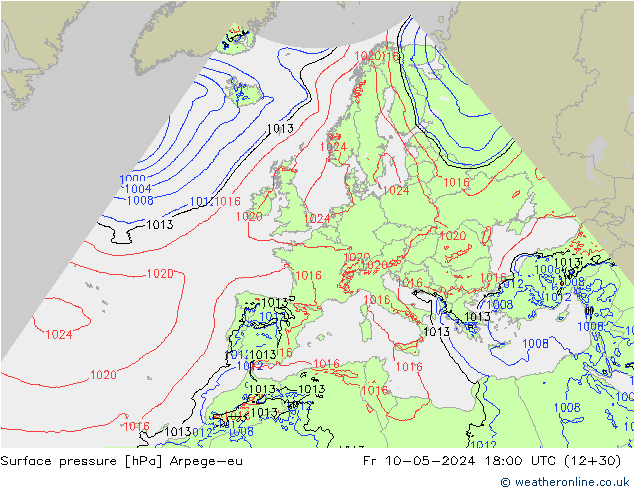 Presión superficial Arpege-eu vie 10.05.2024 18 UTC