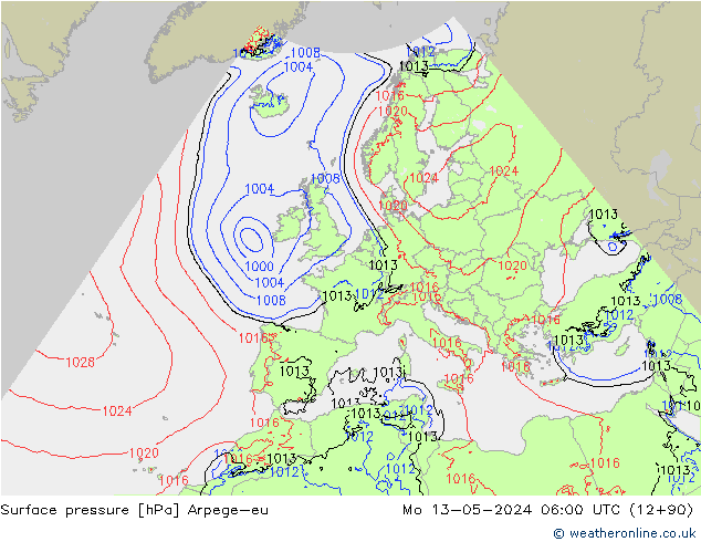 приземное давление Arpege-eu пн 13.05.2024 06 UTC