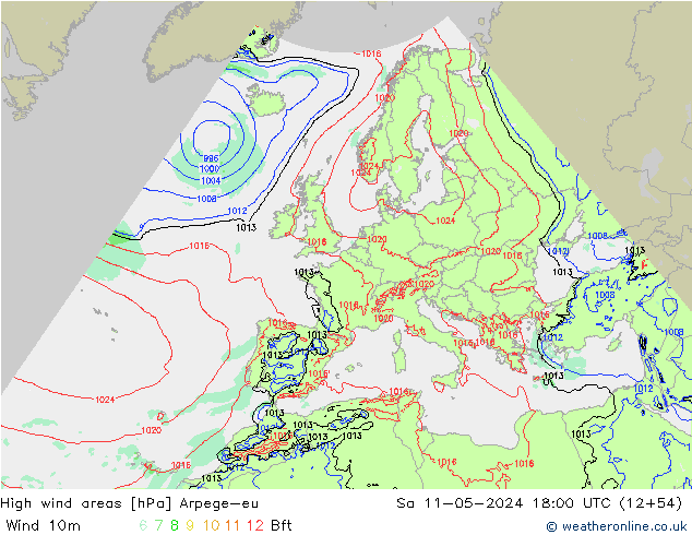 High wind areas Arpege-eu sab 11.05.2024 18 UTC