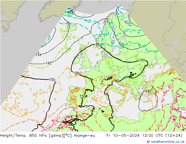 Height/Temp. 850 hPa Arpege-eu Fr 10.05.2024 12 UTC