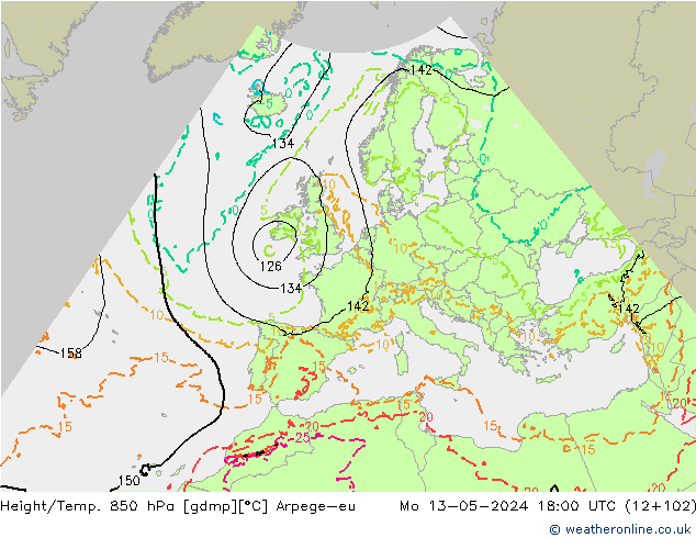Height/Temp. 850 hPa Arpege-eu Mo 13.05.2024 18 UTC
