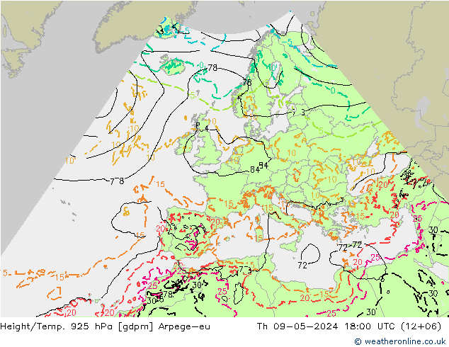 Height/Temp. 925 hPa Arpege-eu  09.05.2024 18 UTC