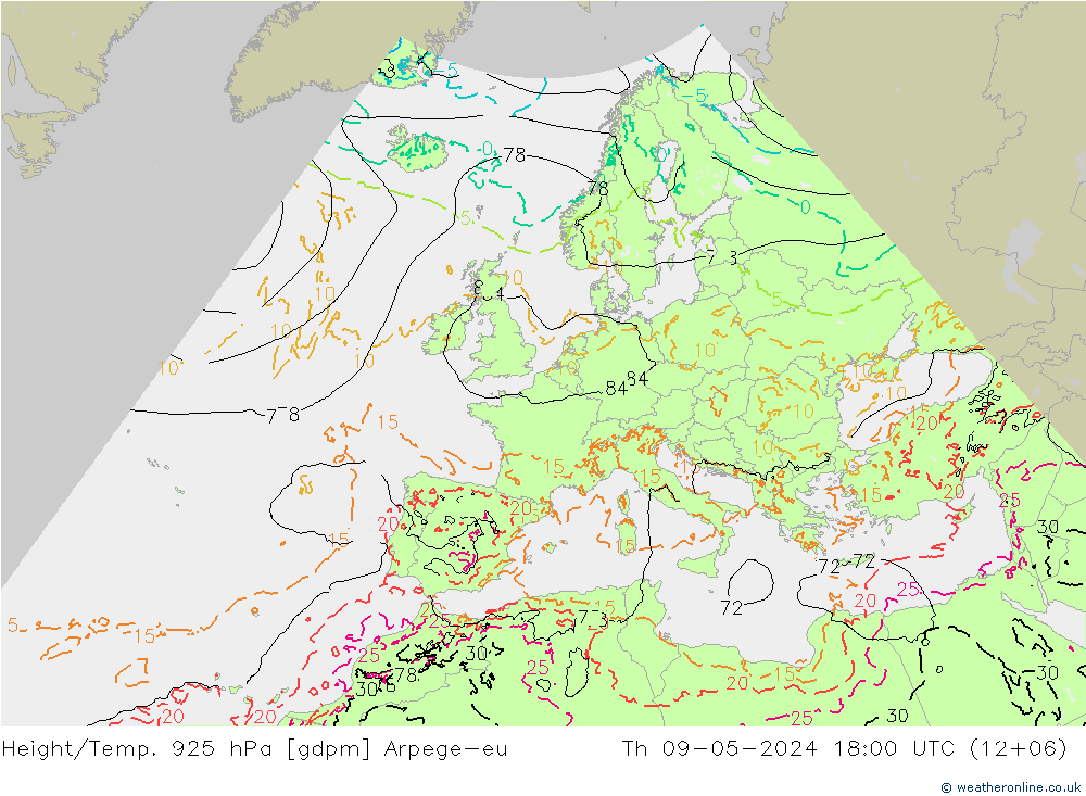 Height/Temp. 925 hPa Arpege-eu Do 09.05.2024 18 UTC