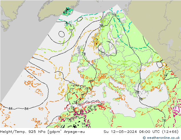 Geop./Temp. 925 hPa Arpege-eu dom 12.05.2024 06 UTC