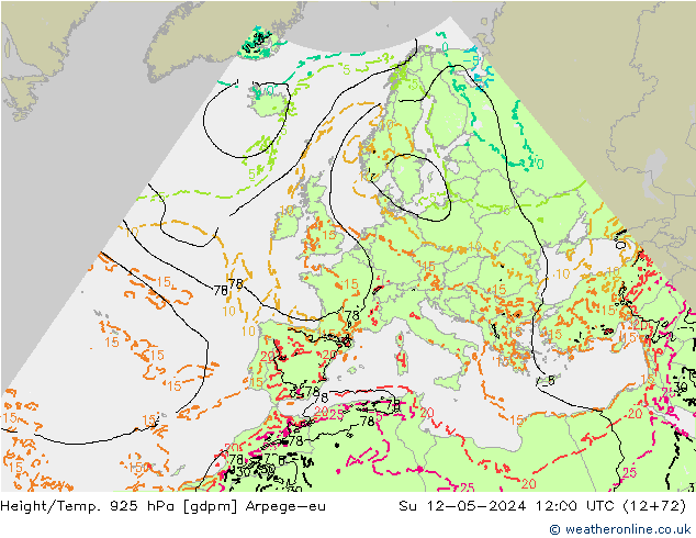 Height/Temp. 925 hPa Arpege-eu Su 12.05.2024 12 UTC