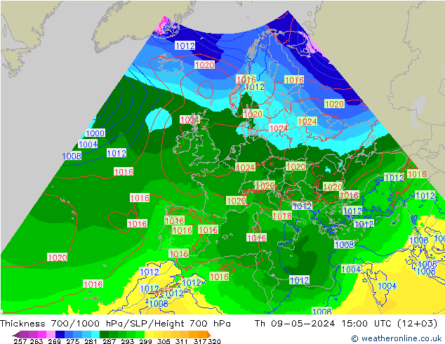 Thck 700-1000 hPa Arpege-eu Th 09.05.2024 15 UTC