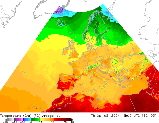 Temperatura (2m) Arpege-eu gio 09.05.2024 15 UTC