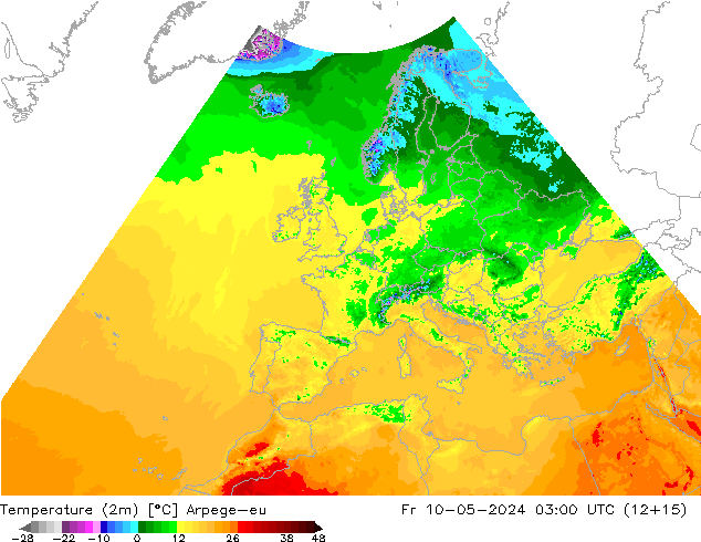 Temperatura (2m) Arpege-eu ven 10.05.2024 03 UTC