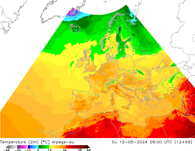 Temperature (2m) Arpege-eu Su 12.05.2024 09 UTC