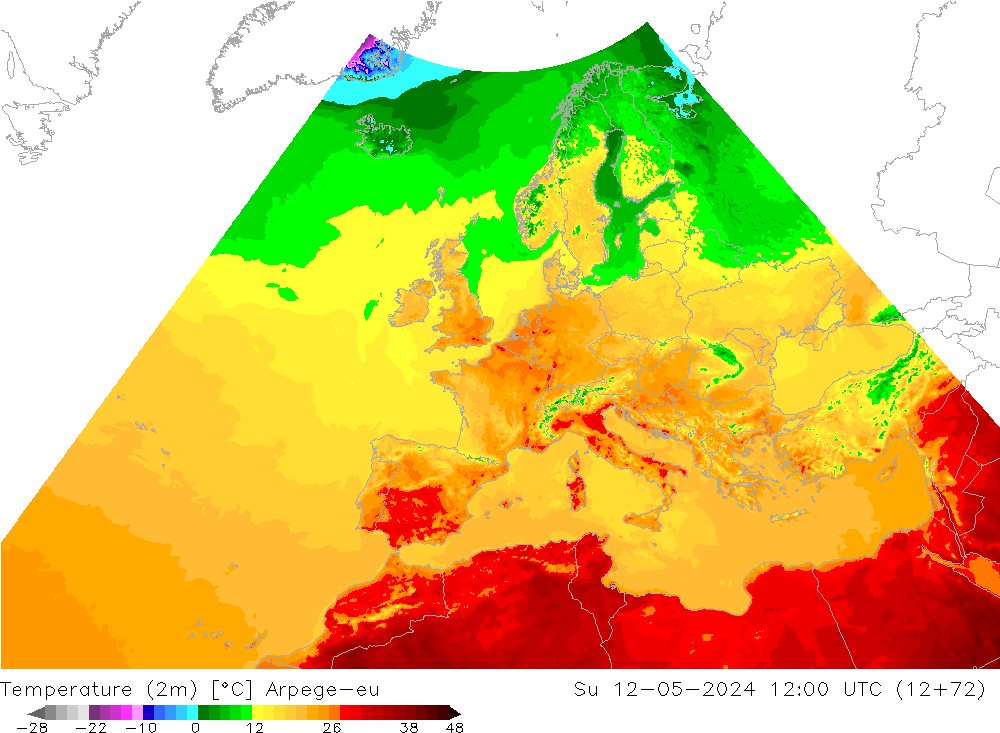 température (2m) Arpege-eu dim 12.05.2024 12 UTC